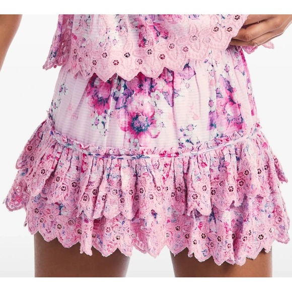 LoveShackFancy Dresses & Skirts - Loveshackfancy Cairo SkirtGarden Glow Pink Large Floral Mini Tiered Ruffled